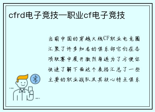 cfrd电子竞技—职业cf电子竞技